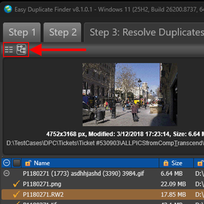TreeView Mode - Side-by-side duplicate comparison